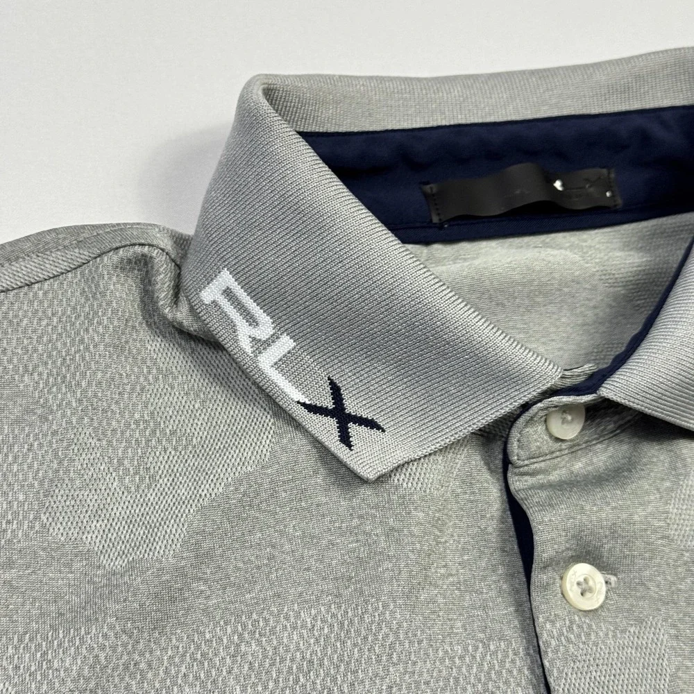 RLX Ralph Lauren Polo Shirt Mens Medium Gray‎ Camo US Open 2020 Golf Performance